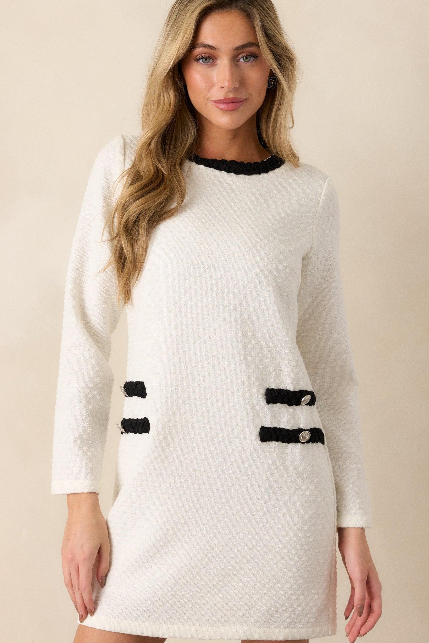 This & That Ivory Tweed Long Sleeve Mini Dress Product Image