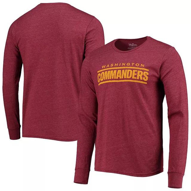 Mens Washington Commanders Majestic Threads Burgundy Wordmark Tri-Blend Long Sleeve T-Shirt Product Image