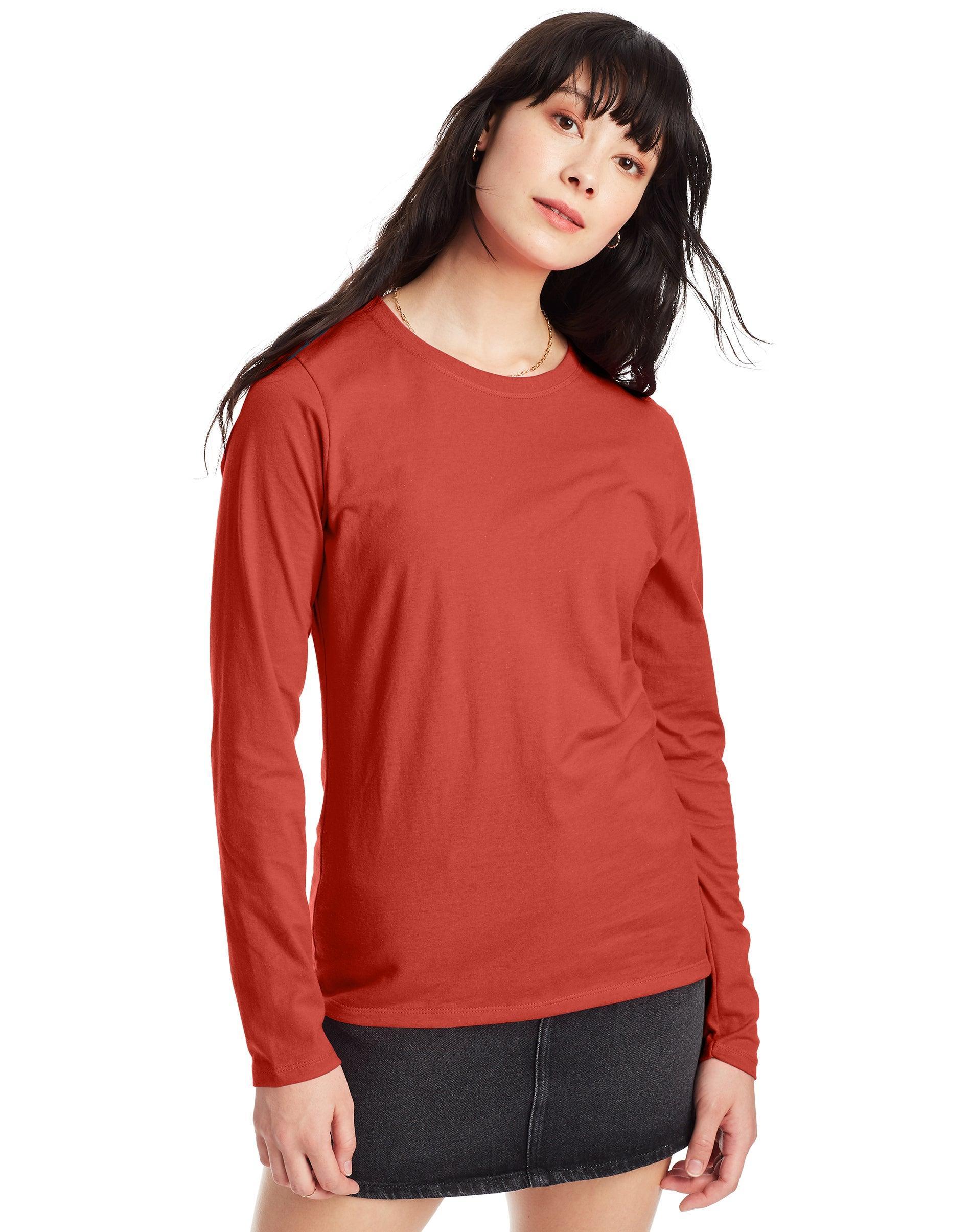 Womens Hanes Originals Long Sleeve Tee Med Pink Product Image