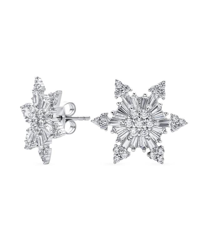 Holiday Party Art Deco Style Christmas Frozen Winter Aaa Cubic Zirconia Encrusted Cz Snowflake Stud Earrings For Women Teen .925 Sterling Silver - Whi Product Image