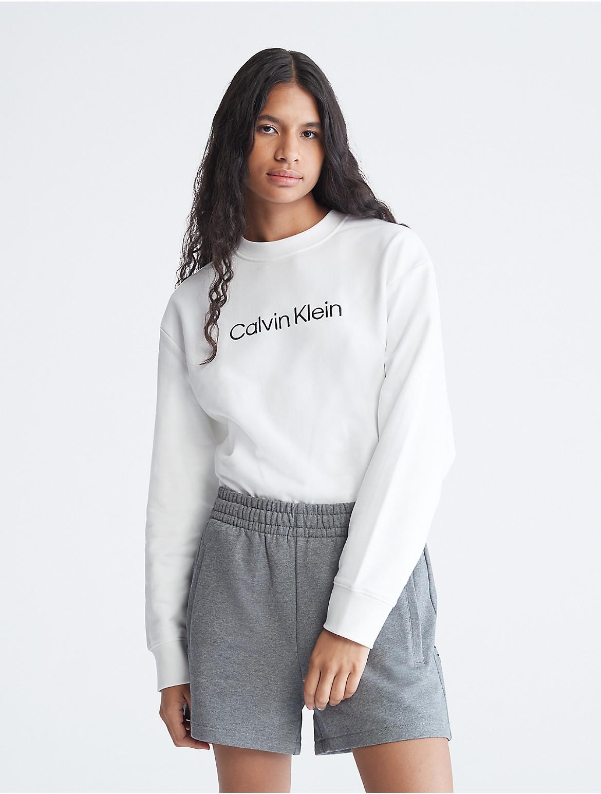 Calvin Klein Womens Relaxed Fit Standard Logo Crewneck Sweatshirt - White - XL Product Image