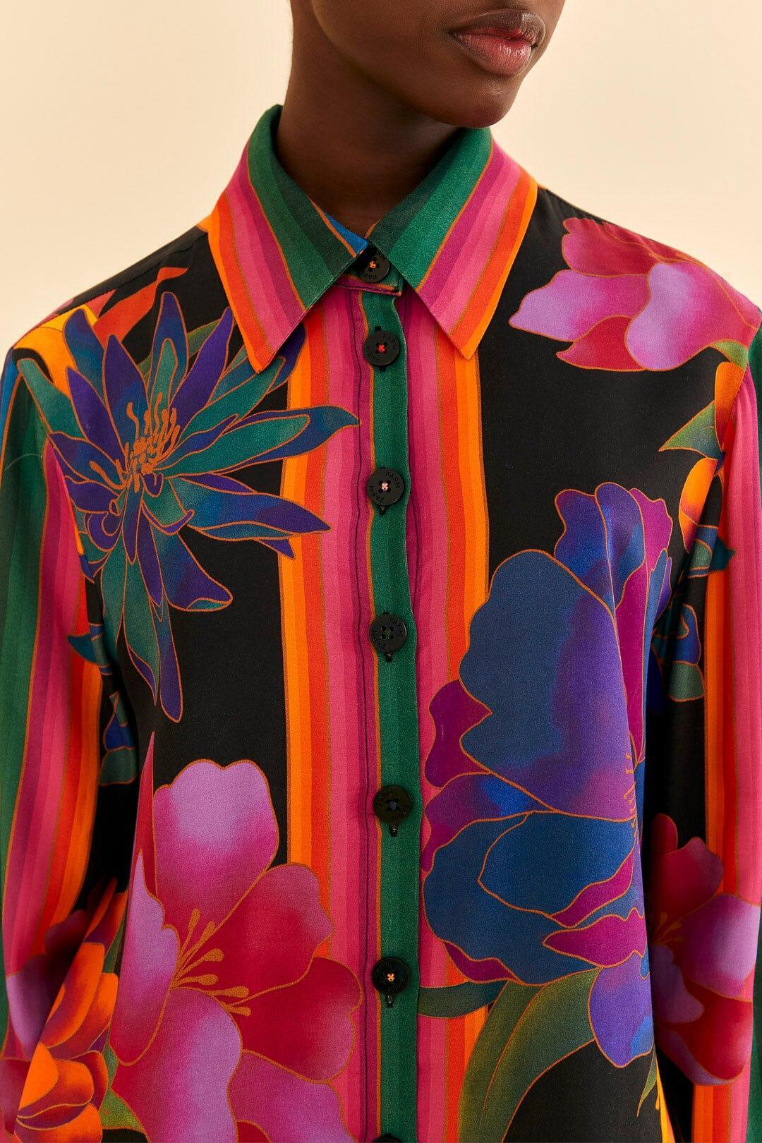 Black Flower Season Black Scarf Shirt Product Image