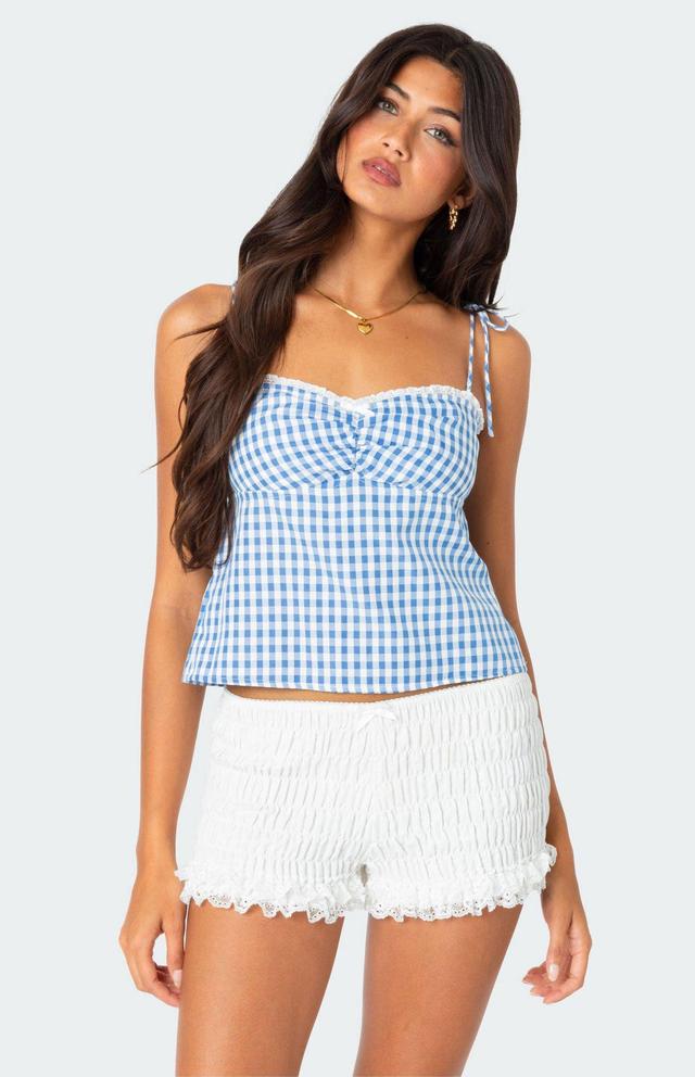 Edikted Women's Billie Open Tie Back Gingham Top in Blue/White - Product Image