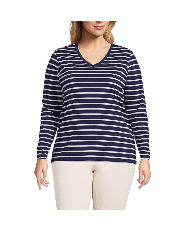 Lands End Plus Size Relaxed Supima Cotton Long Sleeve V-Neck T-Shirt Product Image