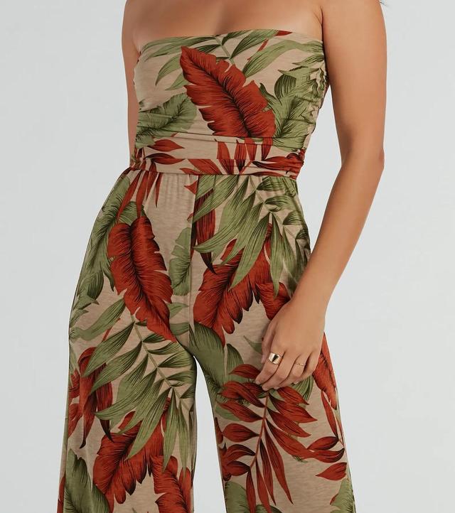 Vacay Mood Strapless Tropical Knit Jumpsuit Product Image