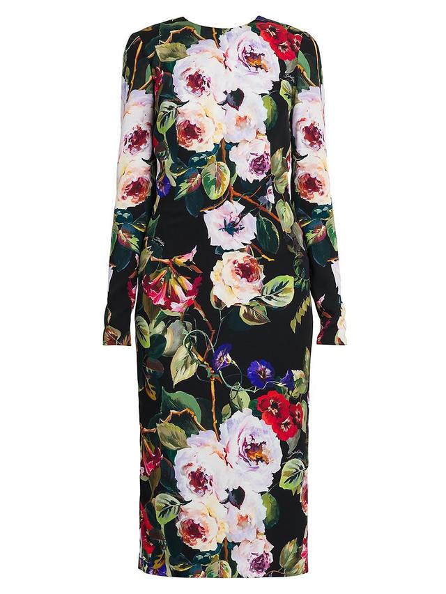 Dolce & Gabbana Floral Print Long Sleeve Charmeuse Sheath Dress Product Image