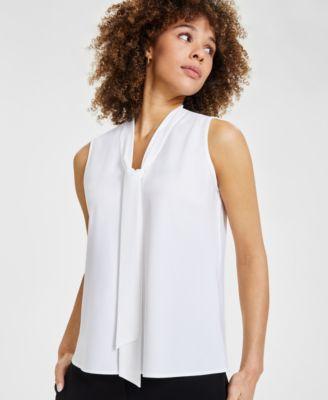 Kasper Tie V-Neck Sleeveless Crepe de Chine Top Product Image