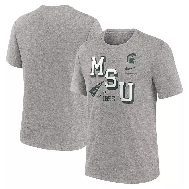 Mens Nike Heather Gray Michigan State Spartans Blitz Roll Call Tri-Blend T-Shirt Product Image