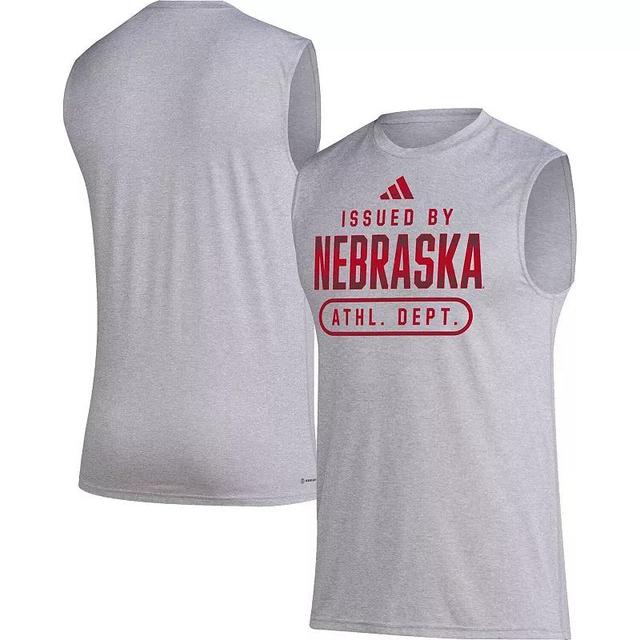 Mens adidas Heather Gray Nebraska Huskers Sideline AEROREADY Pregame Tank Top Product Image