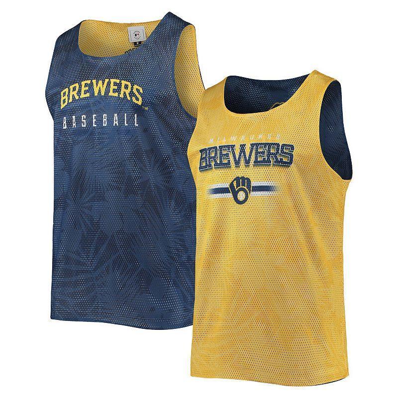 Mens FOCO /Gold Milwaukee Brewers Floral Reversible Mesh Tank Top Blue Product Image