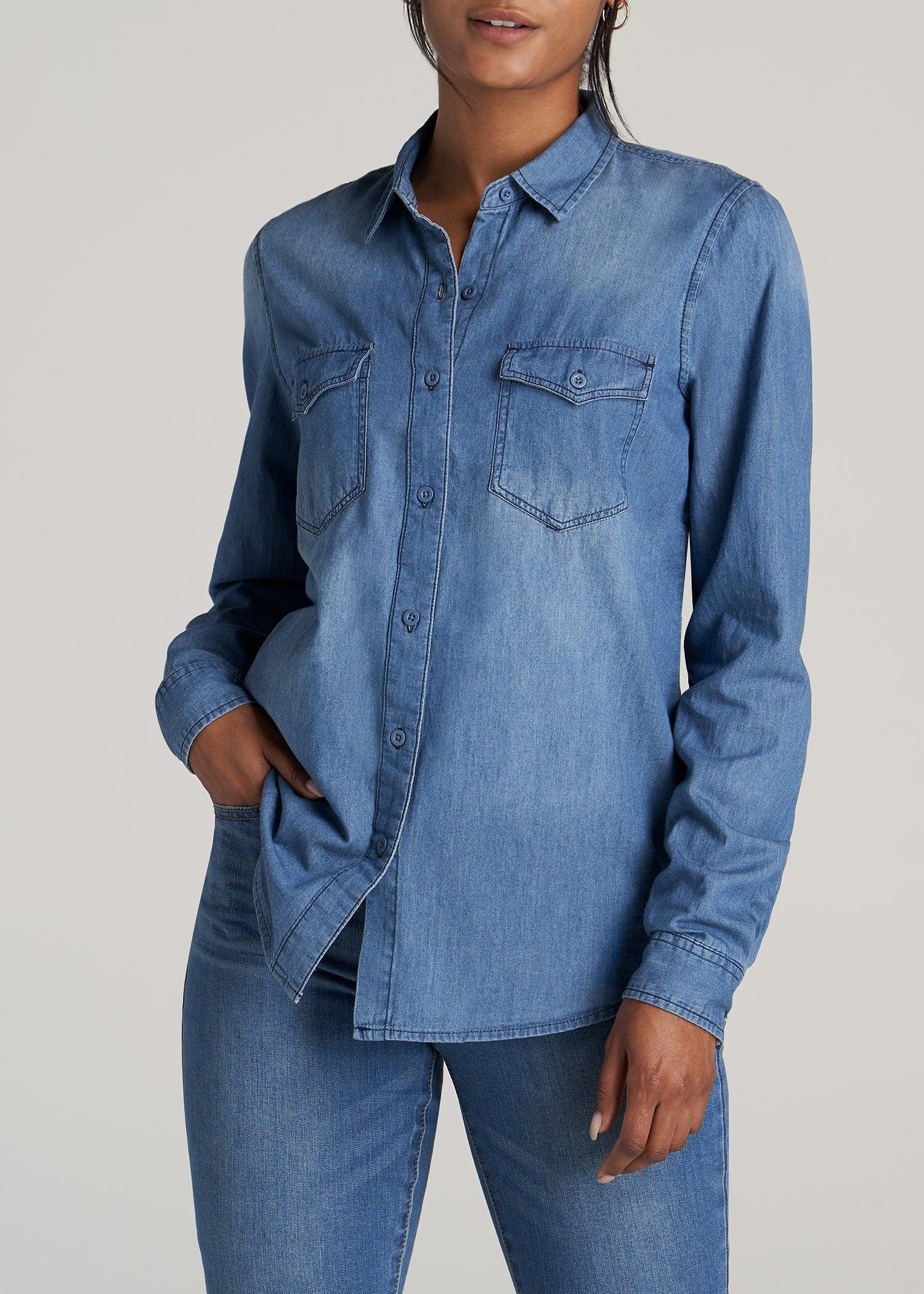 Women's Tall Denim Shirt in Faded Blue Product Image