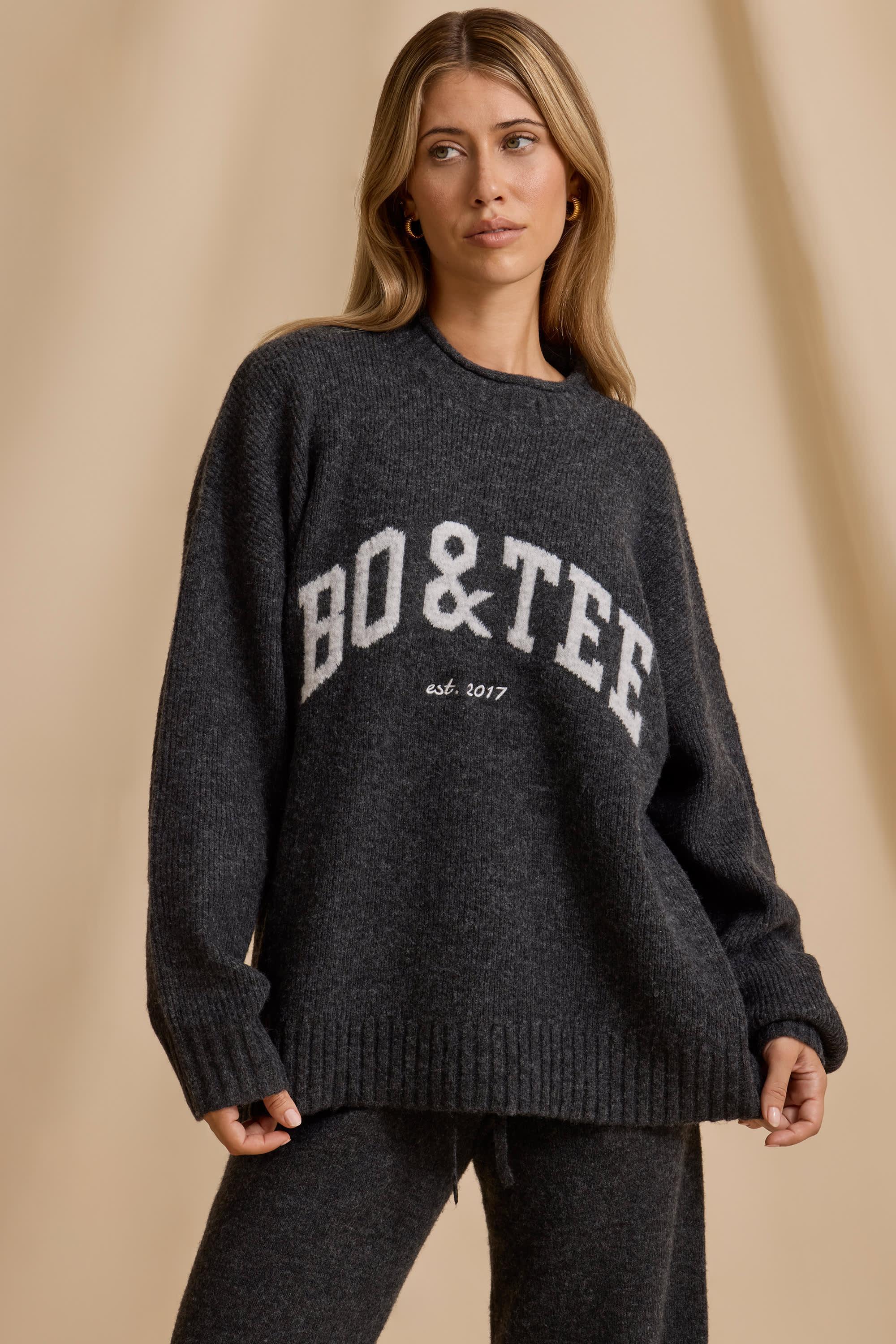 Oversized Knit Jumper in Charcoal Marl Product Image