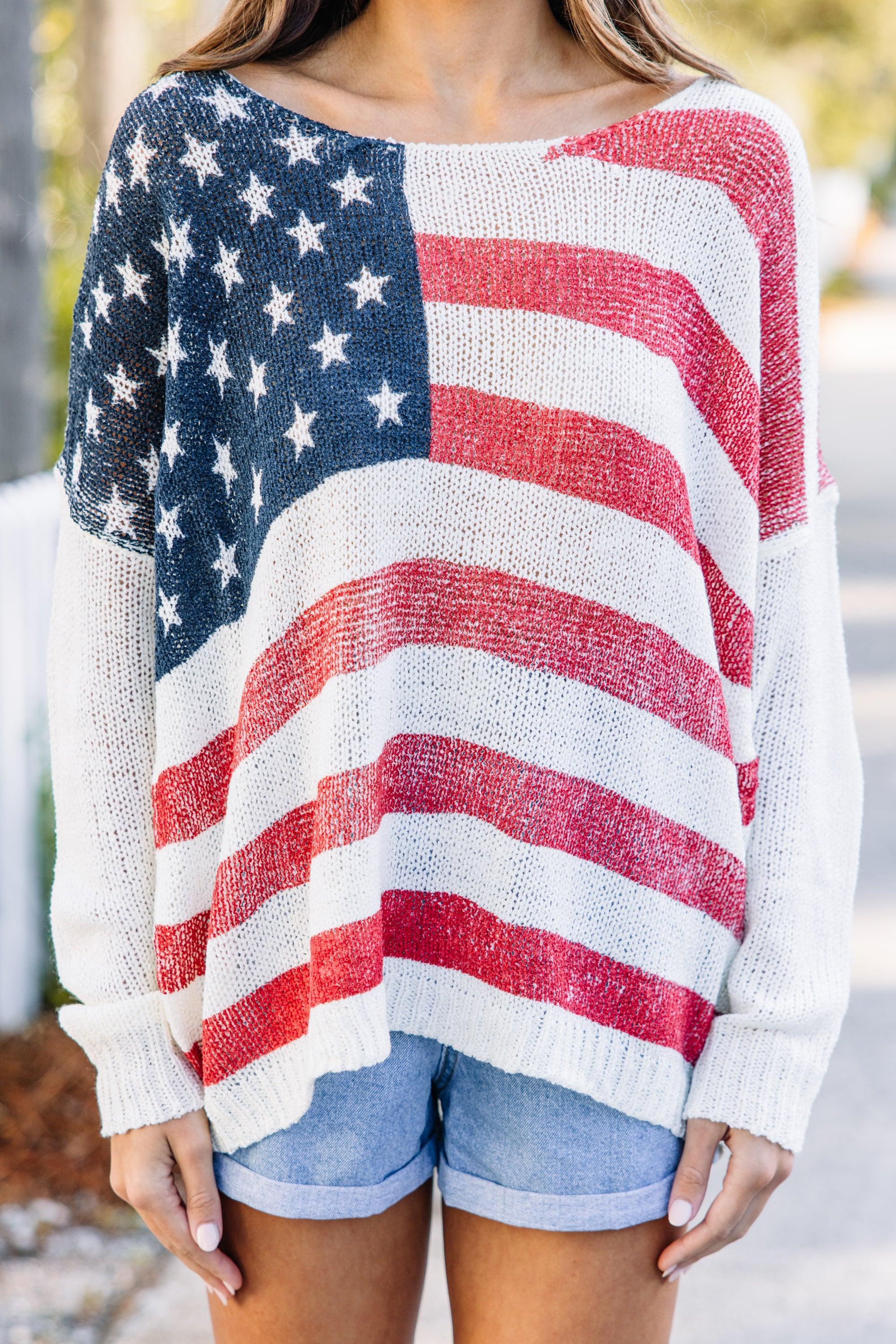 Best All Around White American Flag Sweater Female Product Image