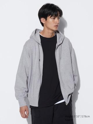 Mens Sweat Full-Zip Long-Sleeve Hoodie with Quick-Drying Gray XS UNIQLO US Product Image