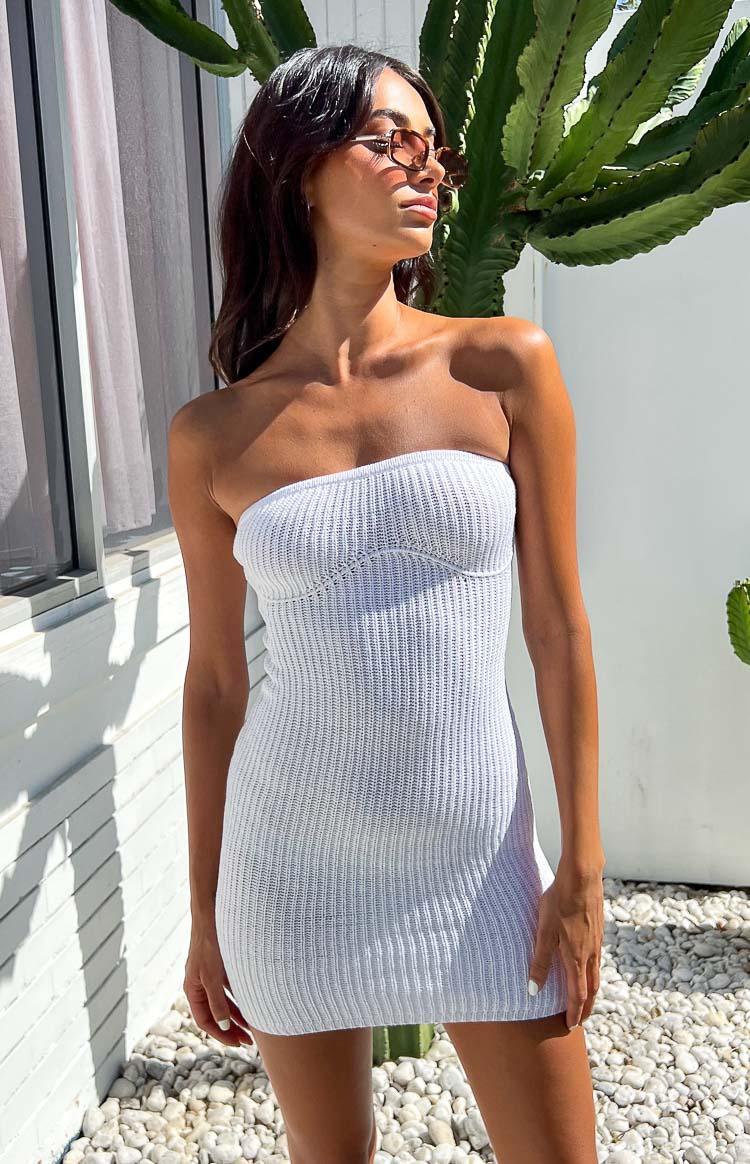 Tasnia White Mini Knit Strapless Dress Product Image