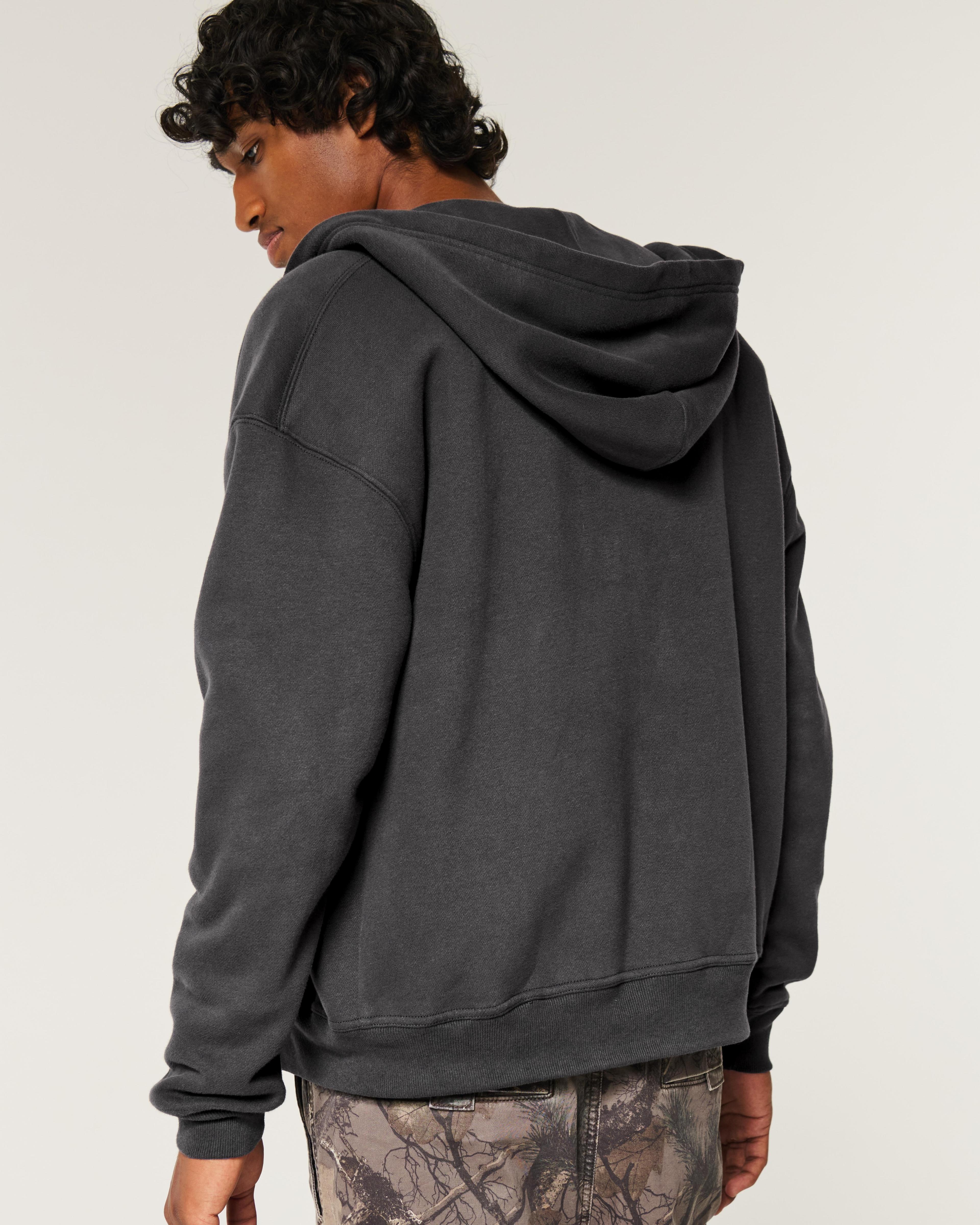 Boxy Faux Shearling-Lined Zip-Up Hoodie Product Image