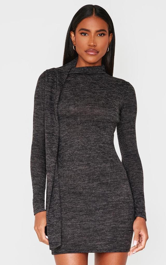 Grey Marl Wrap Neck Detail Bodycon Dress Product Image