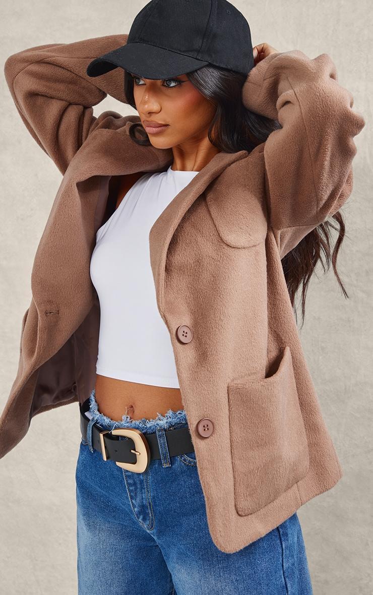 Petite Deep Taupe Oversized Longline Blazer Product Image