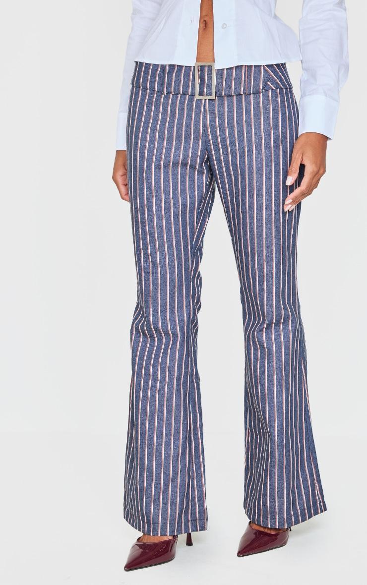 Navy Striped Low Rise Belted Flares Product Image