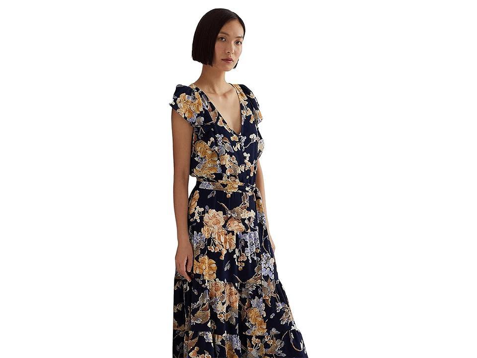 Lauren Ralph Lauren Floral Bubble Crepe Dress (Navy Multi) Women's Clothing Product Image