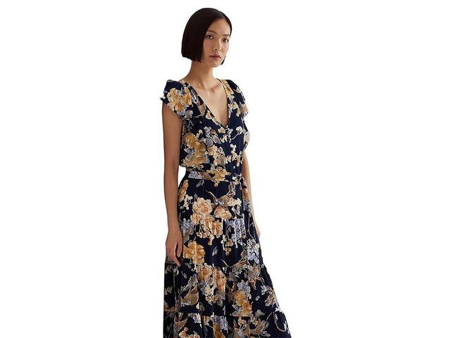 LAUREN Ralph Lauren Floral Bubble Crepe Dress (Navy Multi) Women's Clothing Product Image