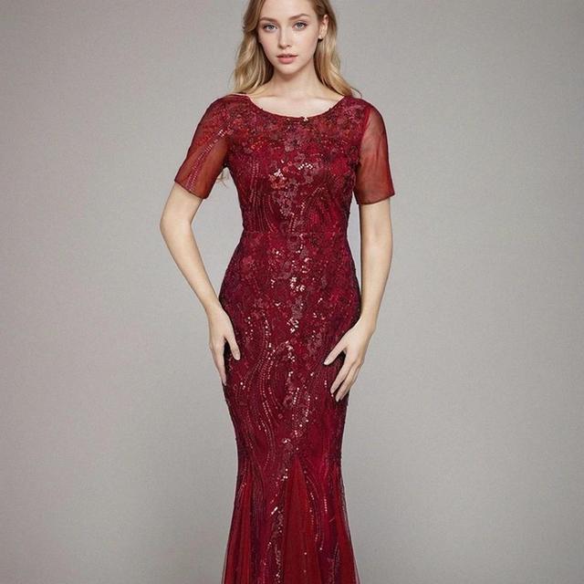 Olivia Mark –  Elegant Embroidered Mesh Mermaid Evening Gown – Ideal for Special Events Product Image