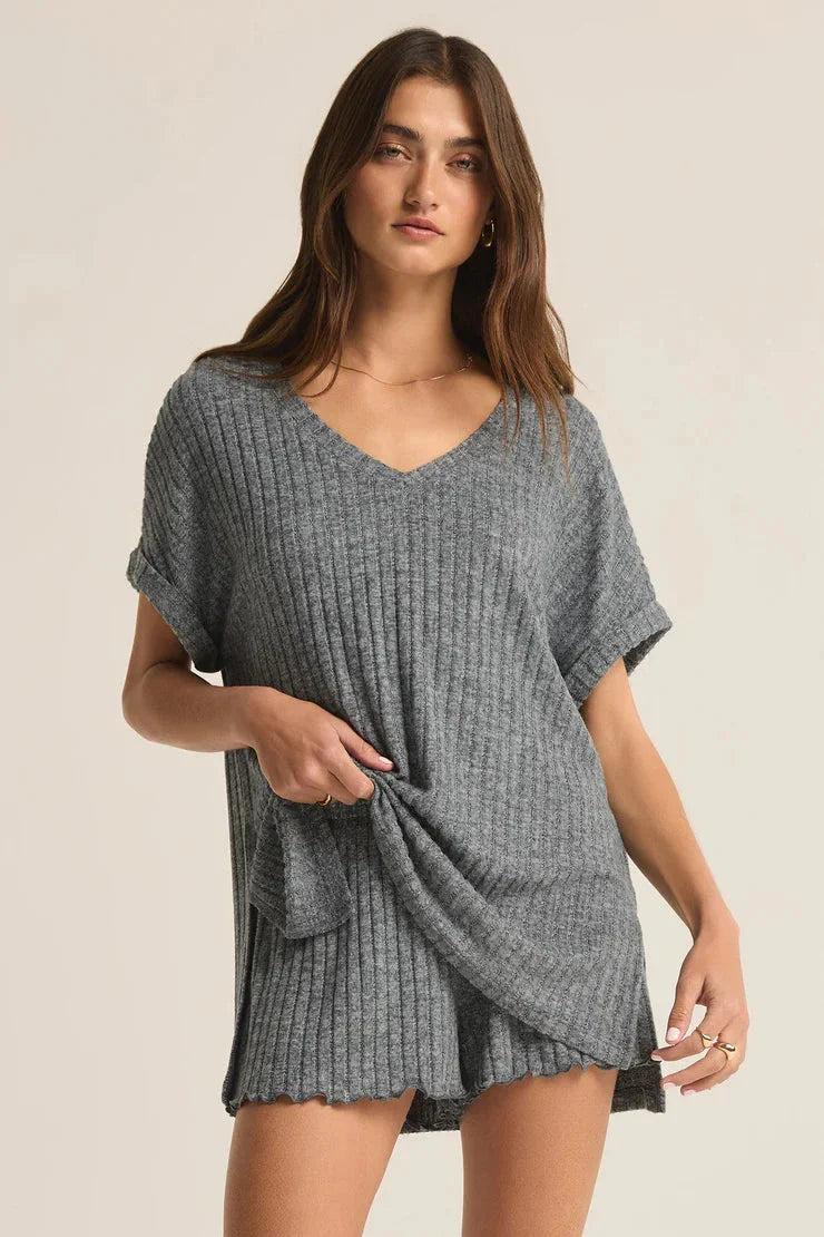 Z Supply Take It Easy Rib Tunic in Charcoal Heather Product Image