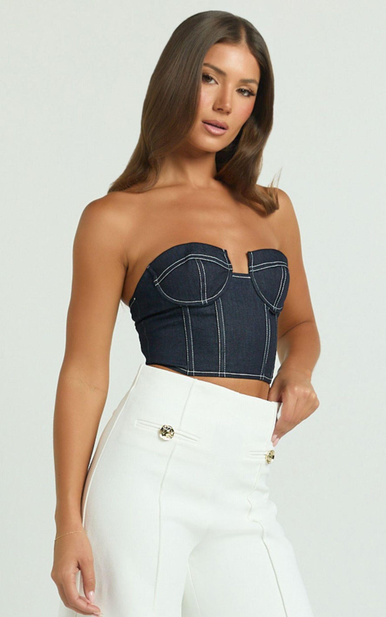 Carol Top - Denim Corset Top in Dark Raw Denim Product Image