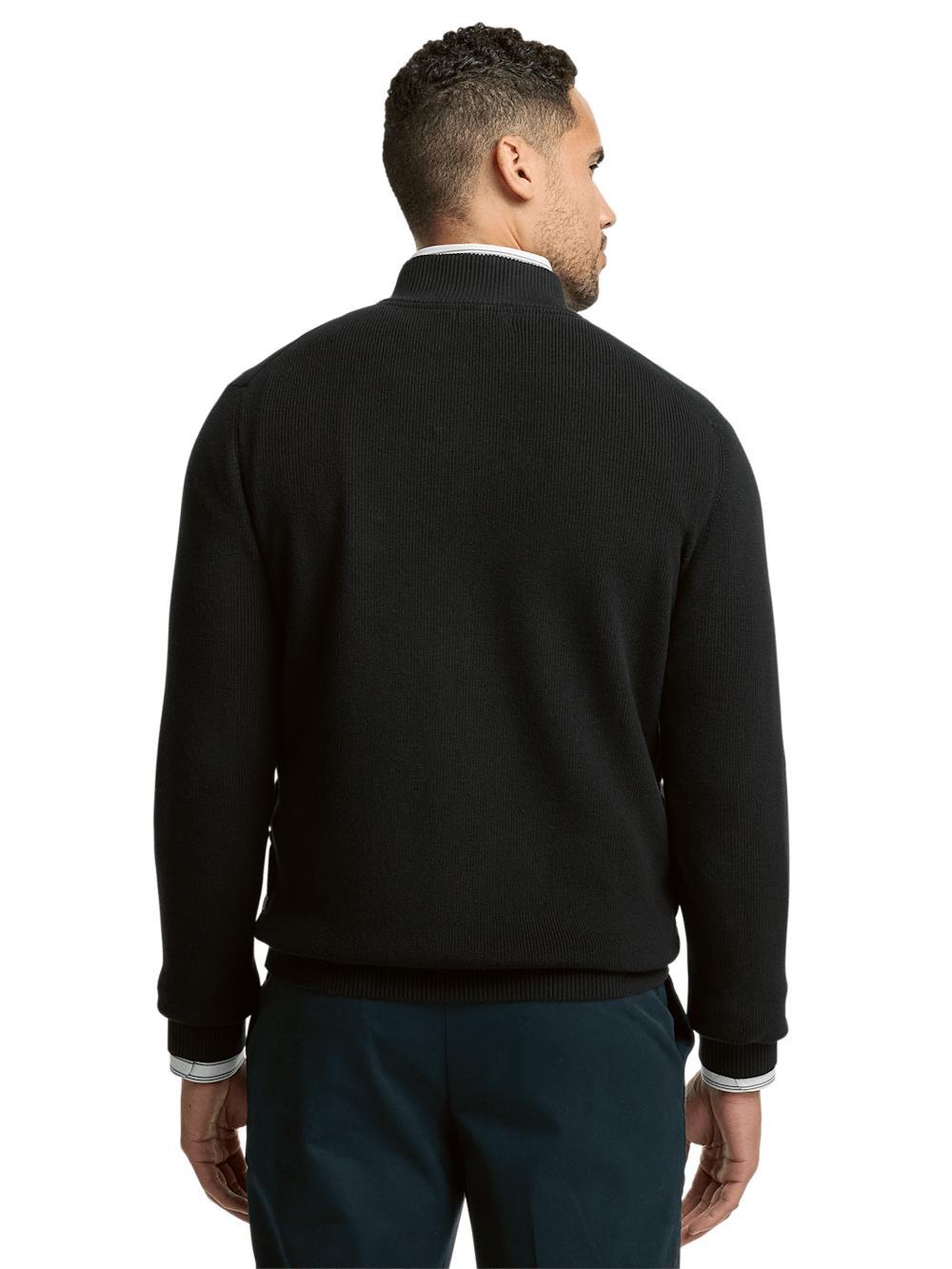 Cotton Full Zip Mock Neck Sweater - Black Product Image