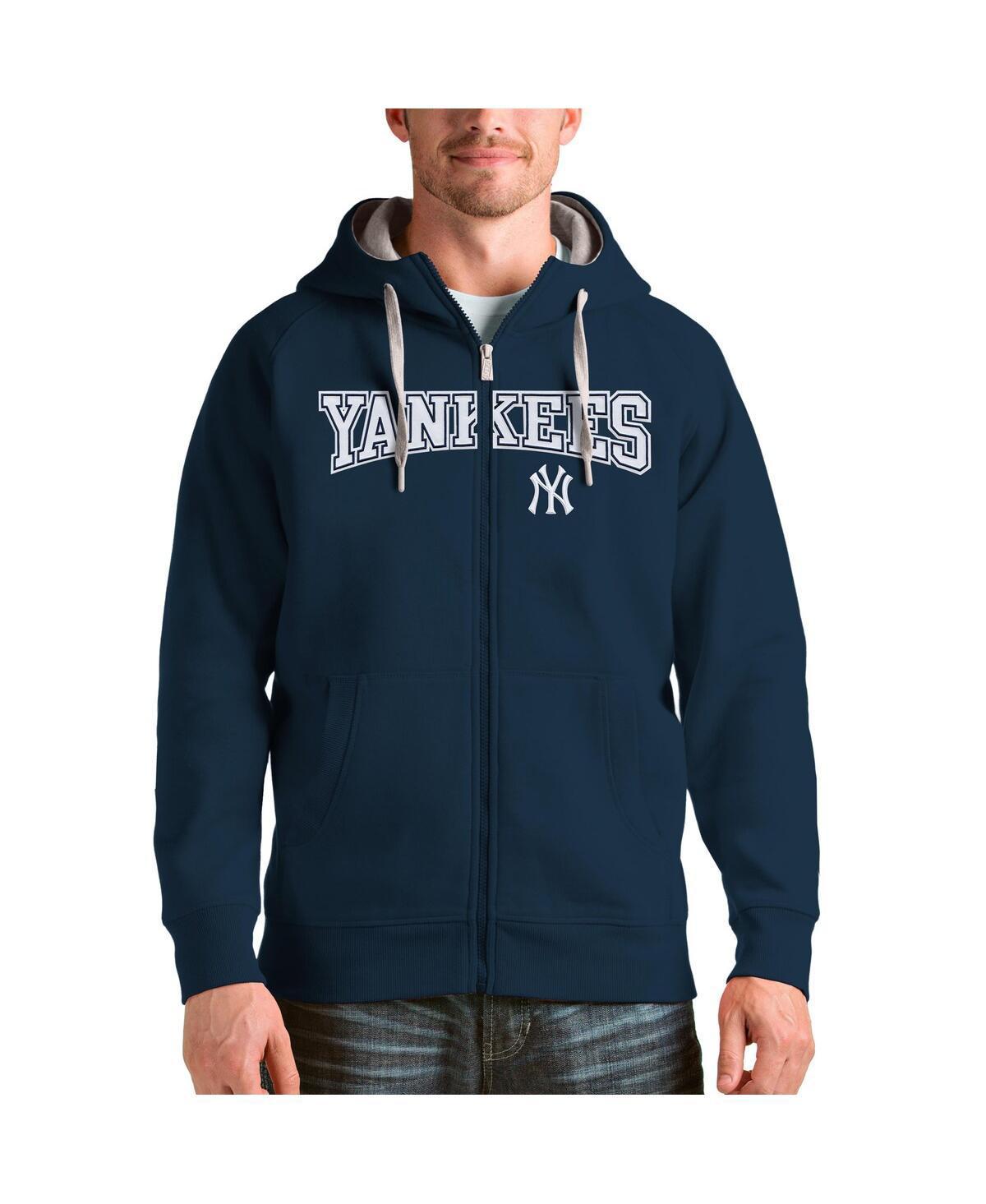 Antigua Mens Navy New York Yankees Team Logo Victory Full-Zip Hoodie Product Image