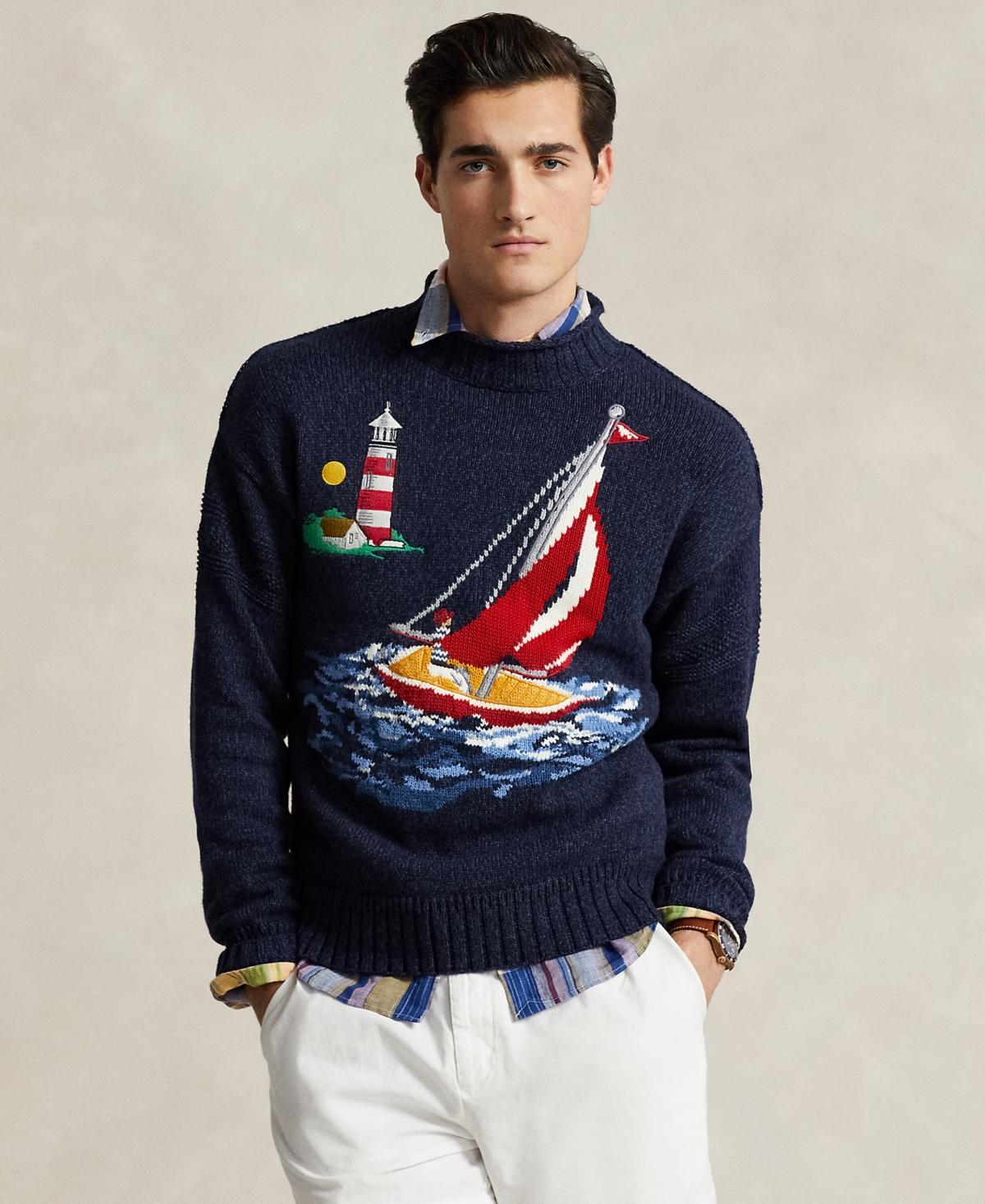 Polo Ralph Lauren Mens Regular-Fit Sailboat Intarsia-Knit Sweater Product Image