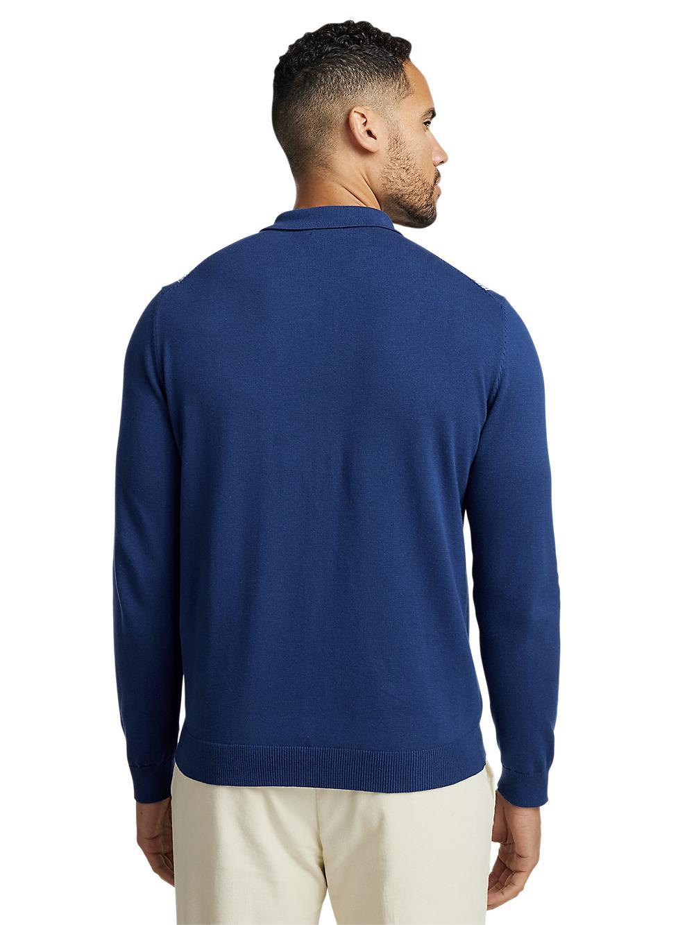 Cotton Button Front Polo - Blue Product Image