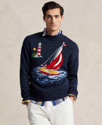 Polo Ralph Lauren Mens Regular-Fit Sailboat Intarsia-Knit Sweater Product Image