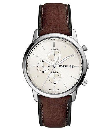 Fossil Mens Minimalist Chronograph Brown Leather Bracelet Watch Product Image