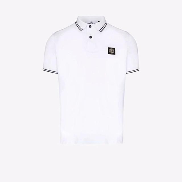 STONE ISLAND Compass Contrast-trim Polo Shirt In White Product Image