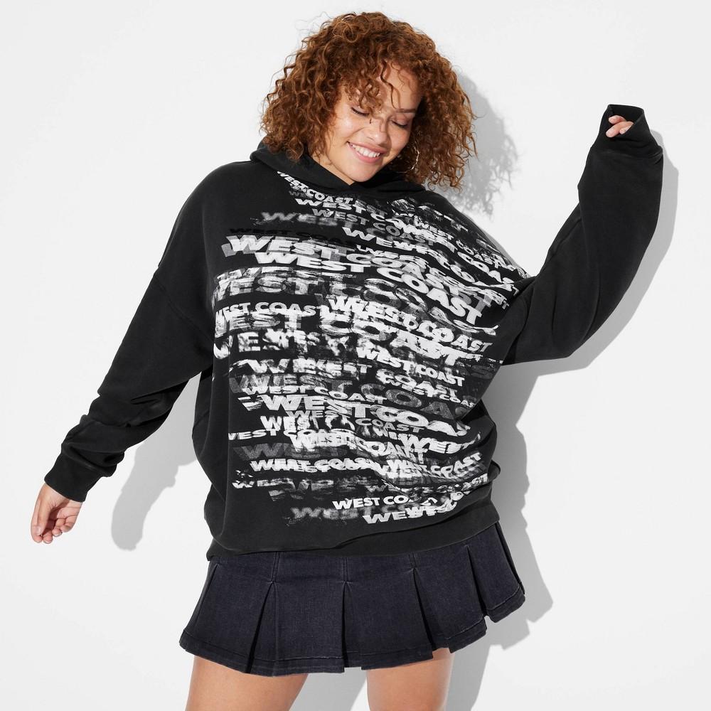 Womens Oversized Graphic Hoodie Sweatshirt - Wild Fable Black XXL Product Image