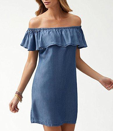 Tommy Bahama Chambray Off-the-Shoulder Swim Cover Up Dress Product Image