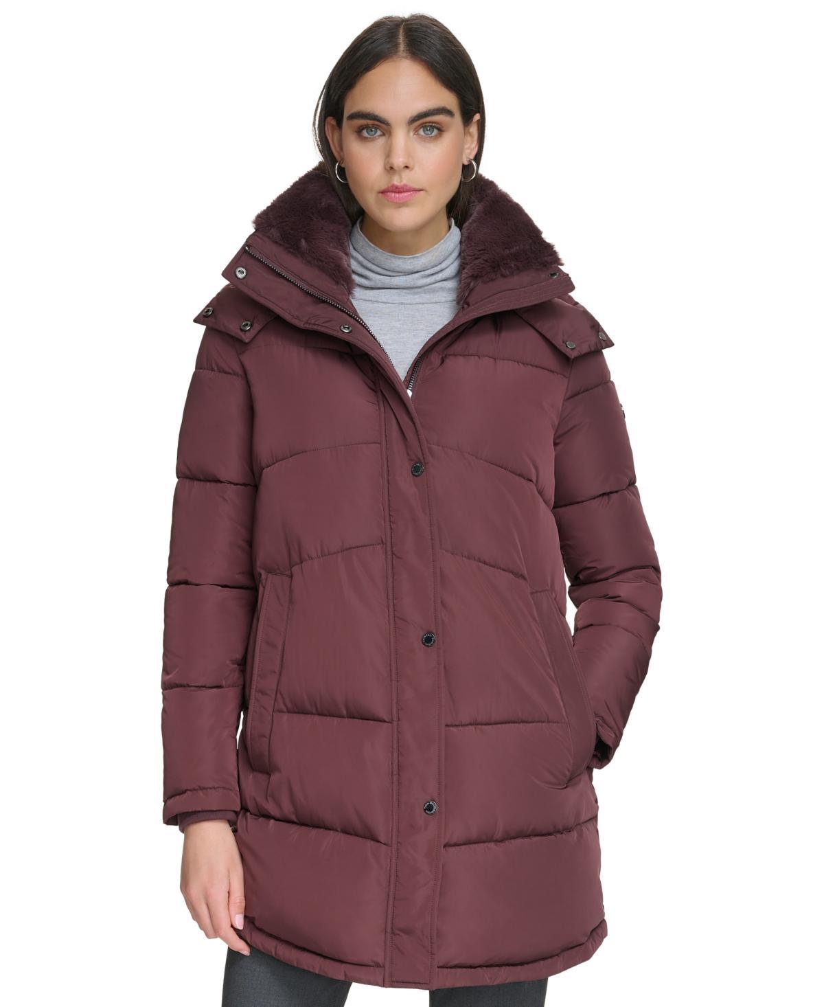 Calvin Klein Womens Faux-Fur-Trim Hooded Puffer Coat, Created for Macys Product Image