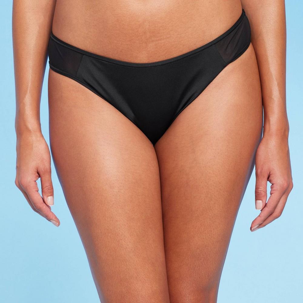 WomensMesh Insert Cheeky Hipster Bikini Bottom - Shade & Shore Black M: Modern Low-Rise, Stretch Fabric, Partially Lined Product Image