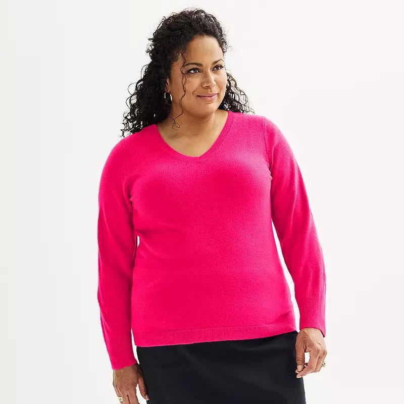 Plus Size Croft & Barrow Extra Soft V-Neck Sweater, Womens Product Image