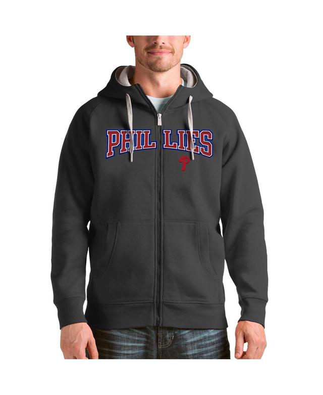 Antigua Mens Charcoal Philadelphia Phillies Team Logo Victory Full-Zip Hoodie Product Image