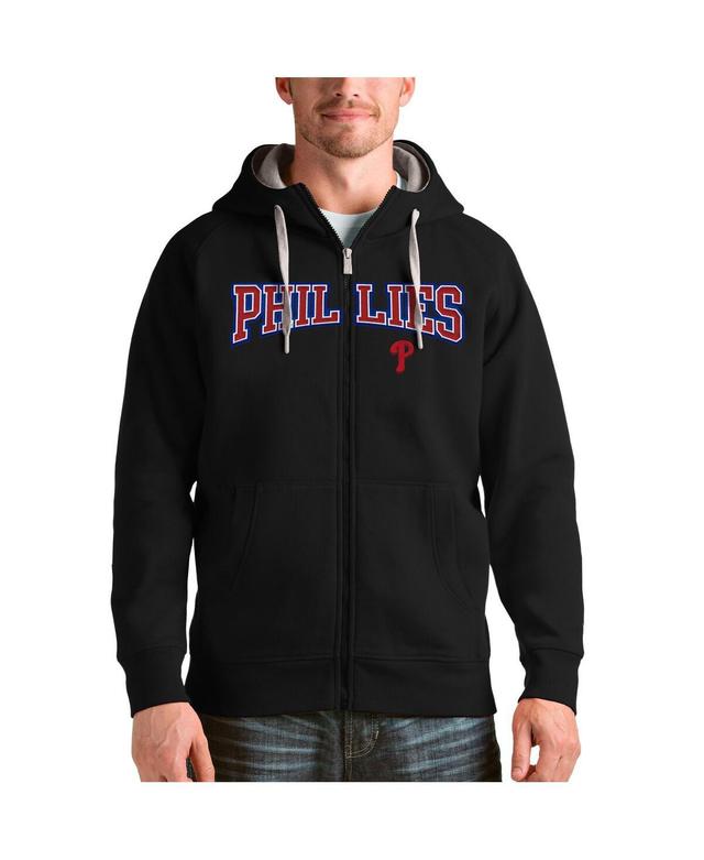 Antigua Mens Black Philadelphia Phillies Team Logo Victory Full-Zip Hoodie Product Image