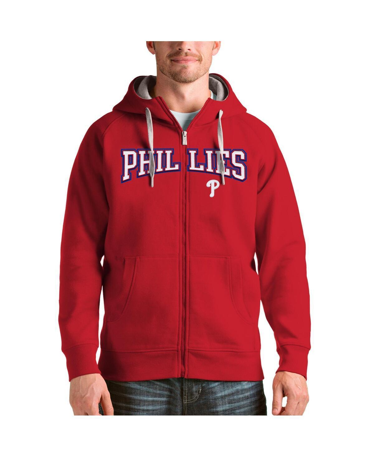 Antigua Mens Red Philadelphia Phillies Team Logo Victory Full-Zip Hoodie Product Image