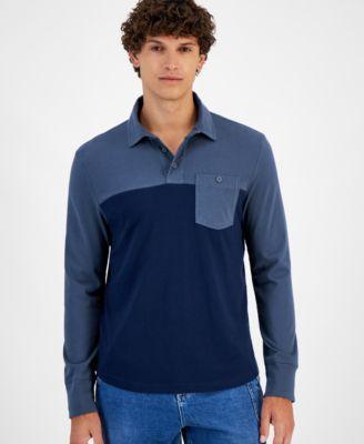 Men's Utility Long Sleeve Colorblocked Pocket Polo Shirt, Created for Macy's Product Image