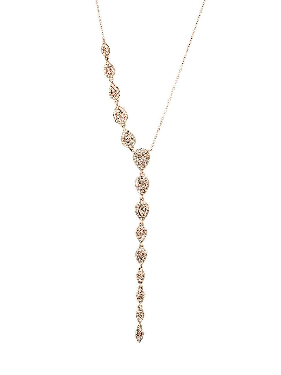 Womens 14K Rose Gold & Diamond Asymmetrical Y-Necklace Product Image