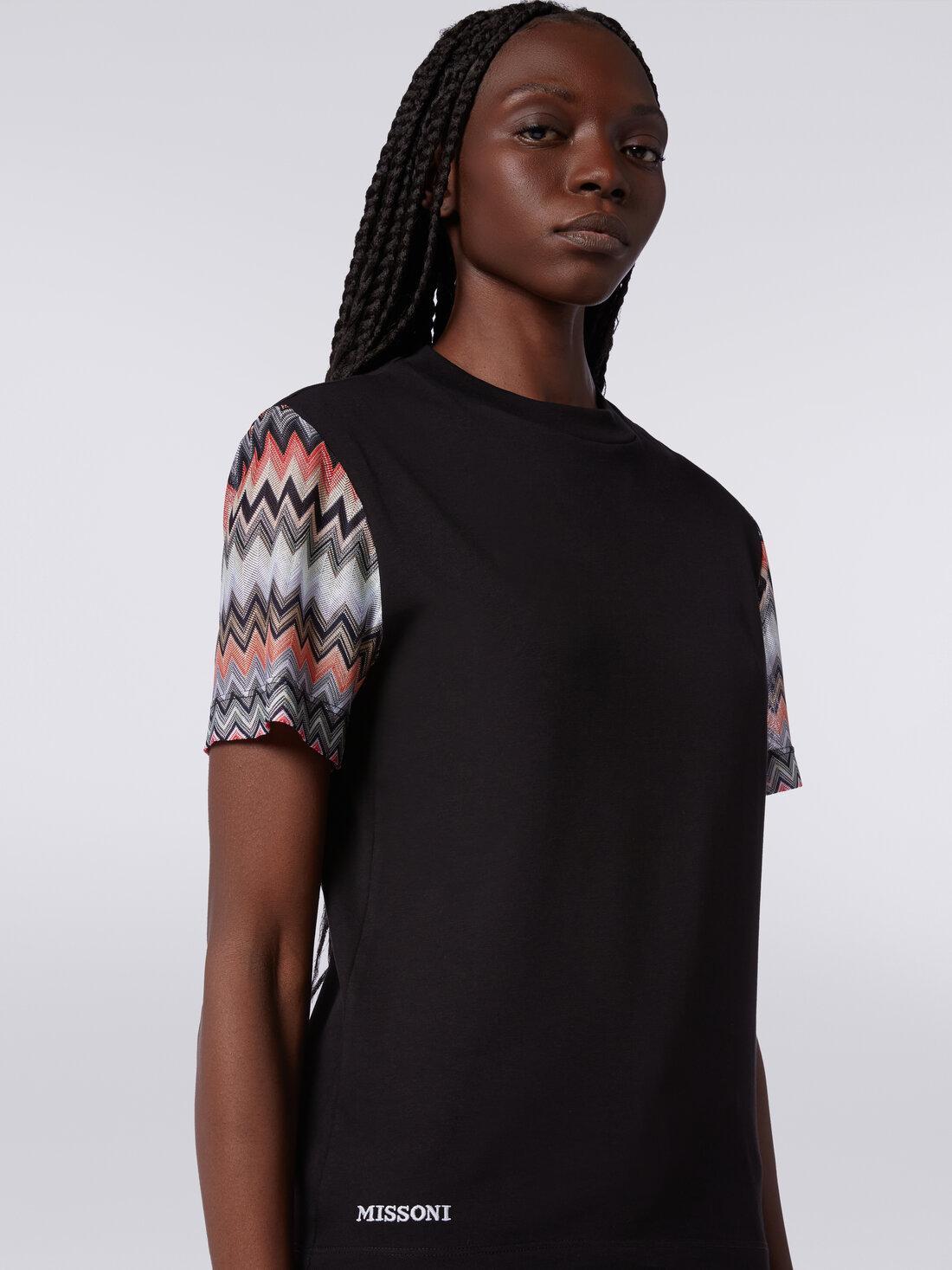 Crew-neck T-shirt in cotton with zigzag inserts Multicoloured | Missoni Product Image