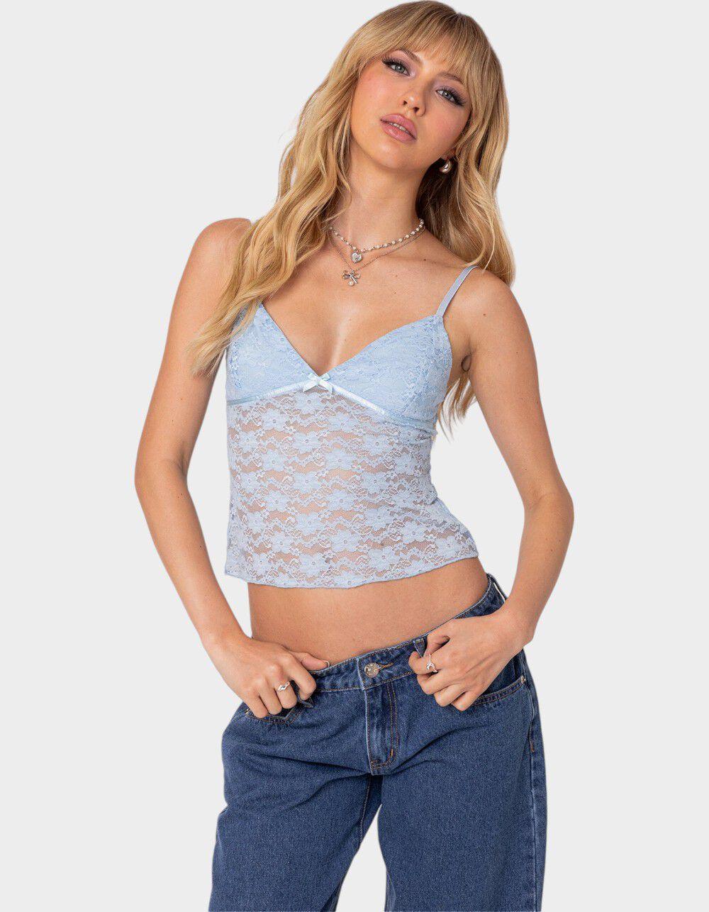 EDIKTED Eira Sheer Lace Tank Top Product Image