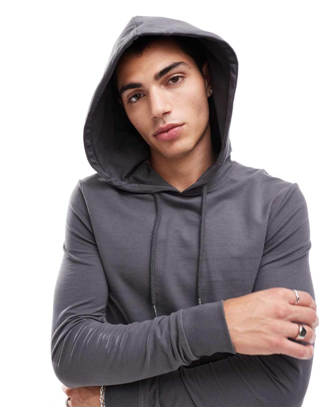 ASOS DESIGN essential muscle fit hoodie in charcoal Product Image