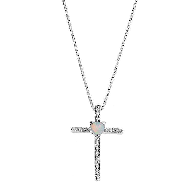 Gemminded Sterling Silver Lab-Created White Opal Cross Pendant Necklace, Womens Product Image