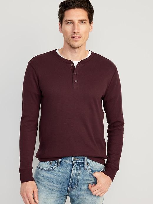 Waffle-Knit Henley T-Shirt Product Image